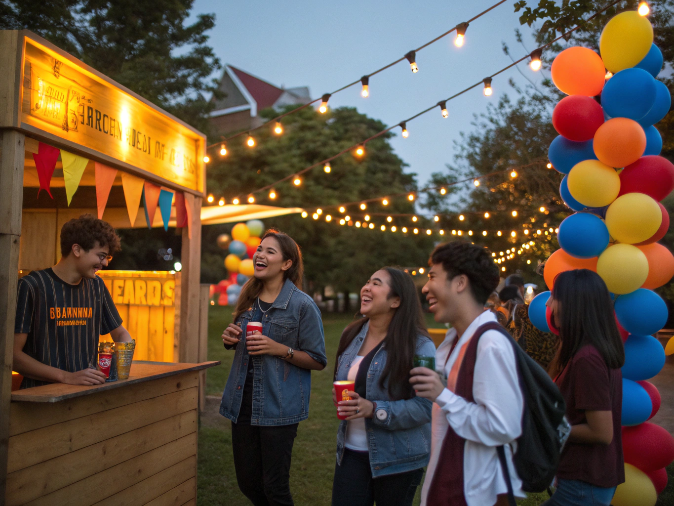 Young adults enjoying a vibrant European summer festival by the Nordic coast