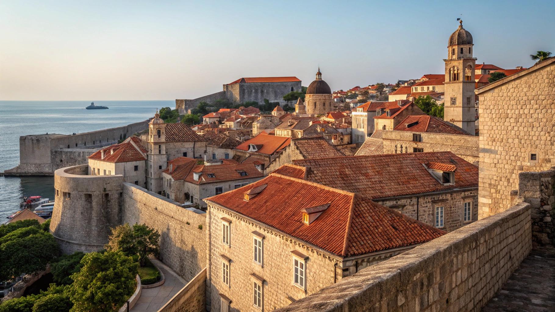 Red-roofed old town and coastal walls of Dubrovnik, Croatia