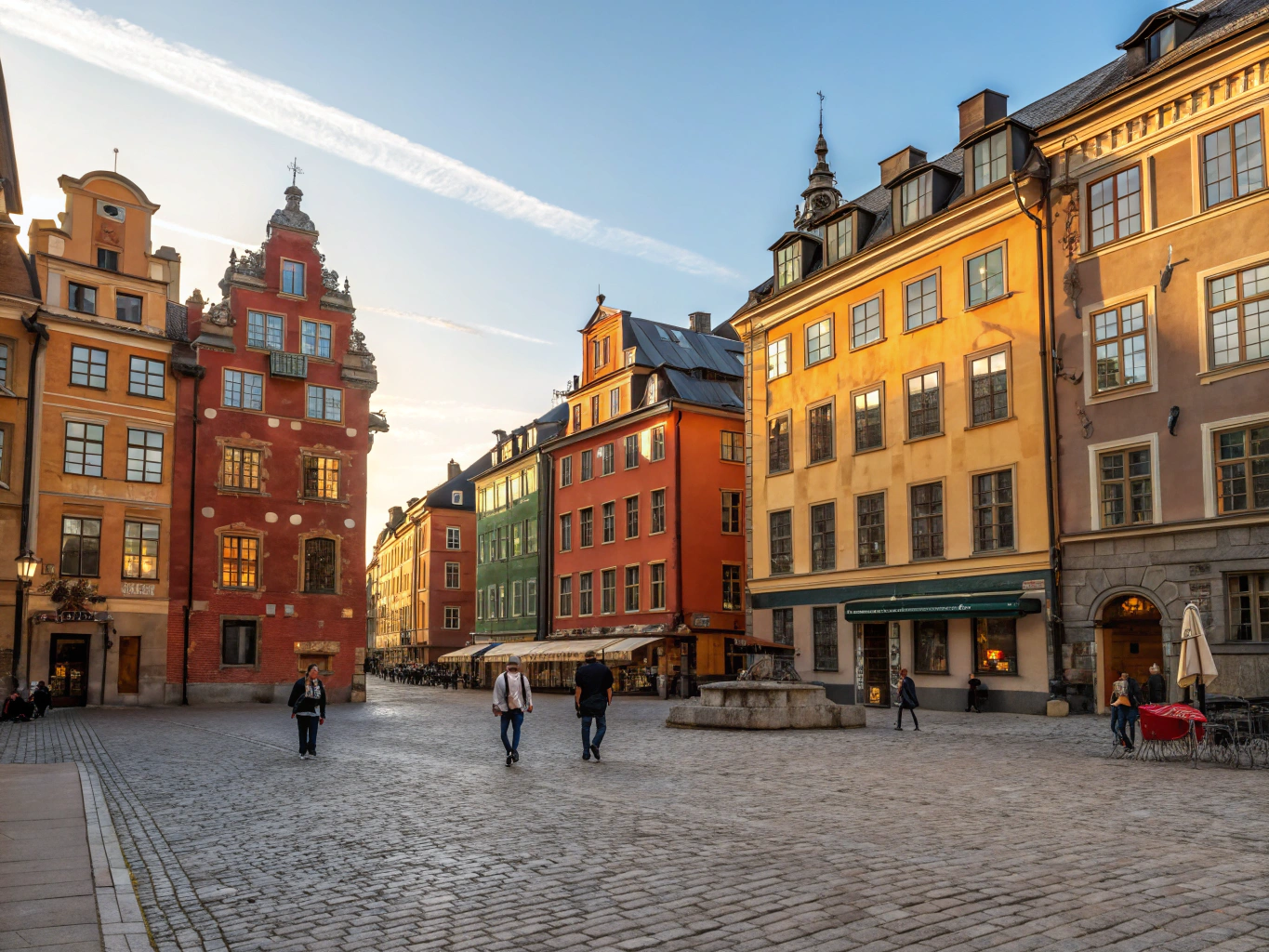 Historic colorful facades along the waterfront of Gamla Stan in Stockholm