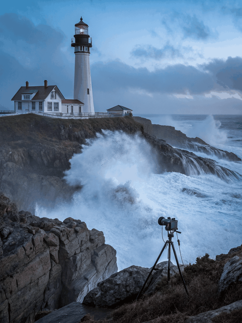 Rugged Big Sur coastline overlooking deep ocean waters and mist