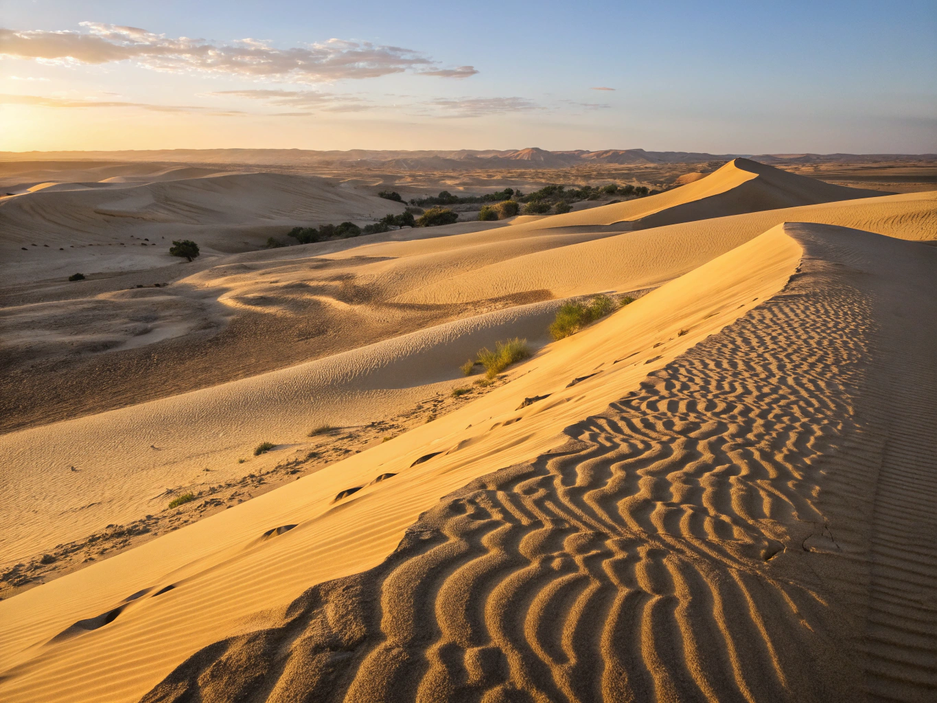 Golden rippled dunes at Mesquite Flat in Death Valley