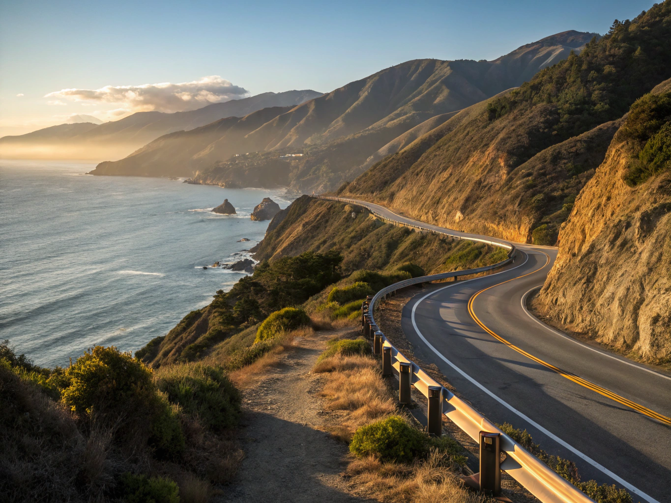 Rugged Big Sur headlands meeting the vast Pacific ocean shrouded in ethereal morning coastal mist