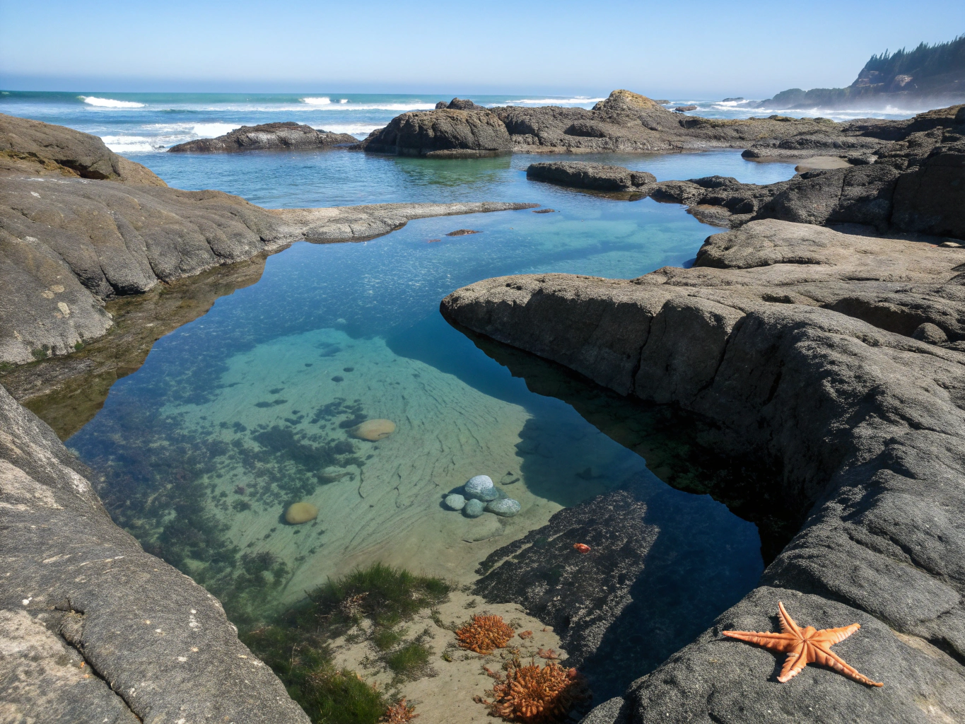 Pristine rocky shoreline and cypress bluffs along the deep blue waters of Monterey Bay