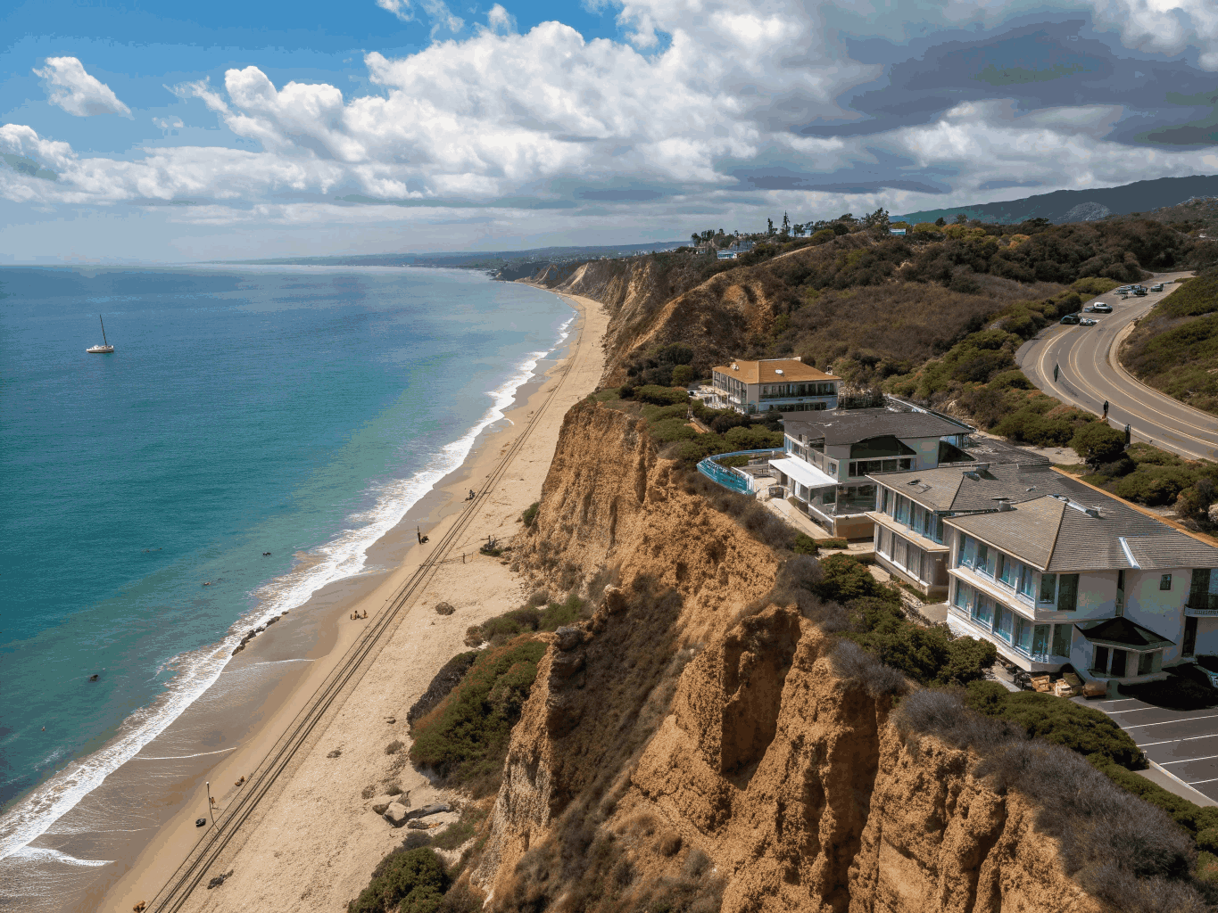 Sheer coastal cliffs and ocean overlook at Point Dume in Malibu