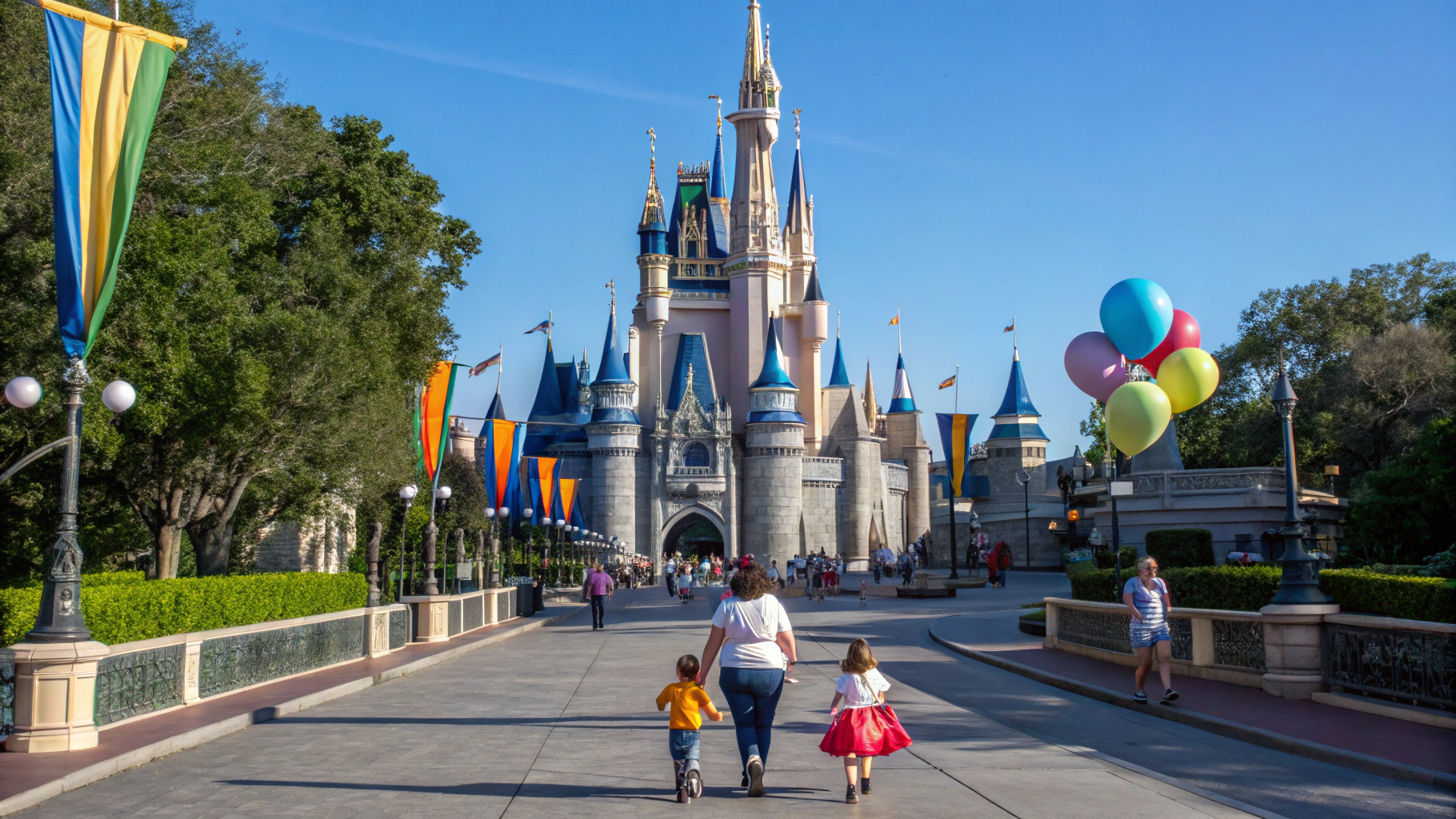 Sleeping Beauty Castle centerstage under sunny Anaheim skies