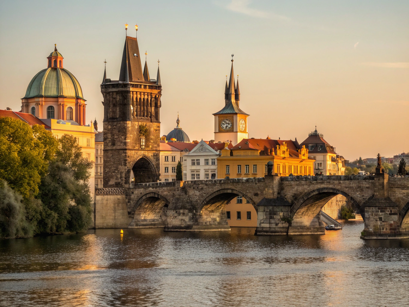 Karlsbroen over Vltava-elven i Praha