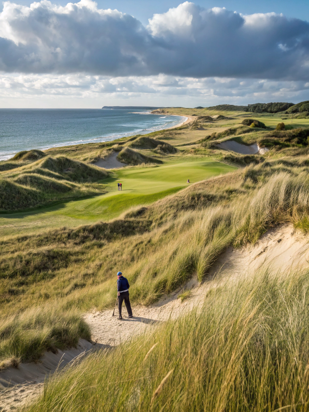 Sweeping sand dunes and windswept beach grasses leading toward the North Sea horizon on Jutland