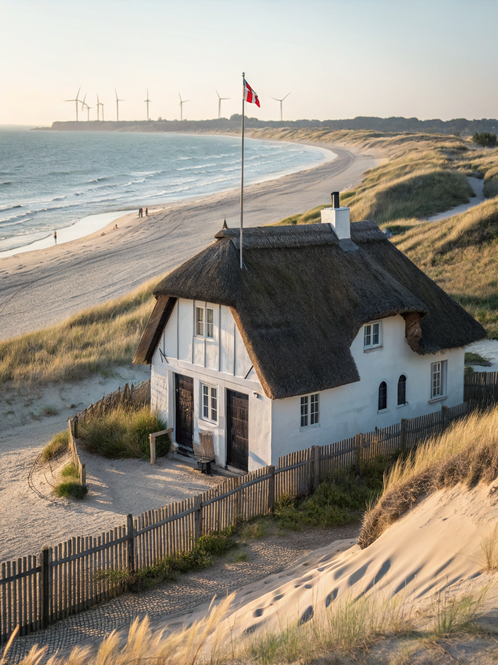 Quaint cobblestone streets lined with hollyhocks and preserved timbered historic homes on Ærø island