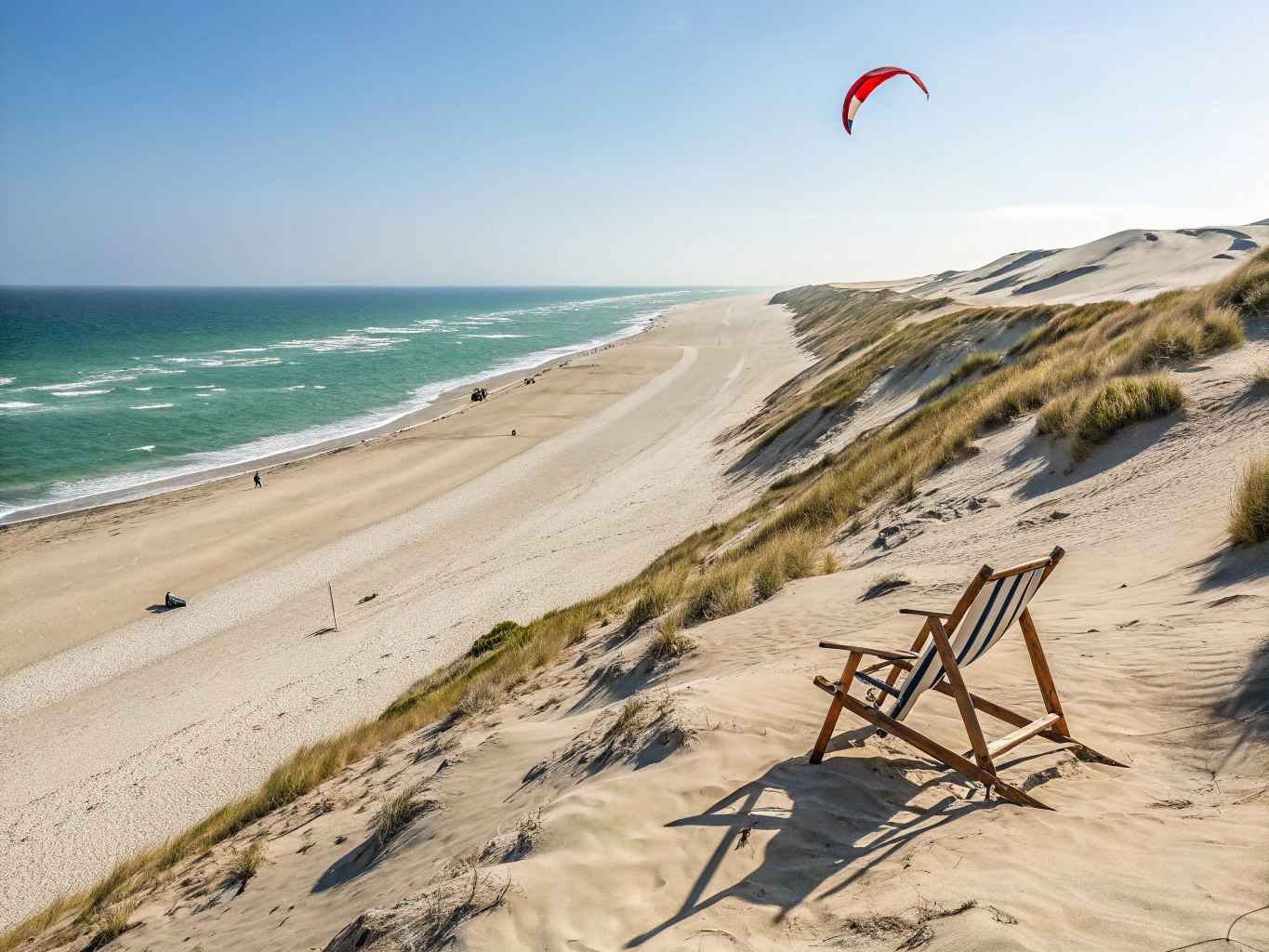 Sweeping sand dunes and windswept beach grasses leading toward the North Sea horizon on Jutland