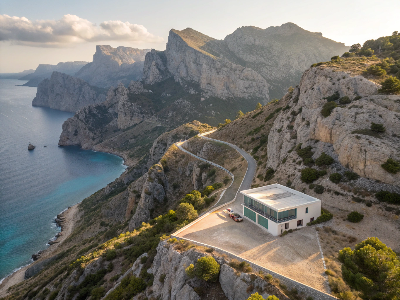 Terraced stone finca nestled in the Tramuntana mountains of Mallorca