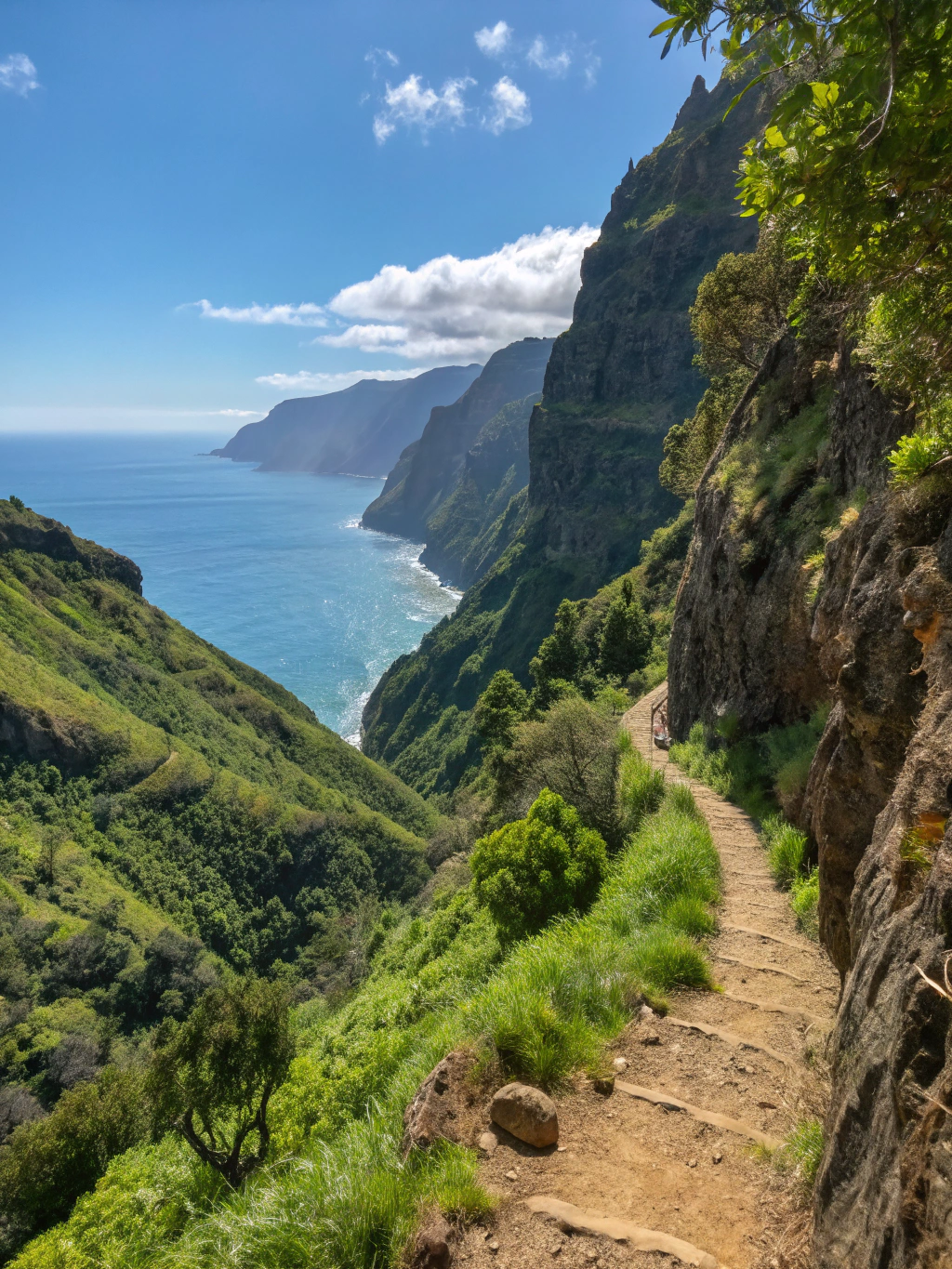Dramatic cliffside luxury retreat overlooking rugged Atlantic ocean cliffs and lush botanical gardens in Madeira
