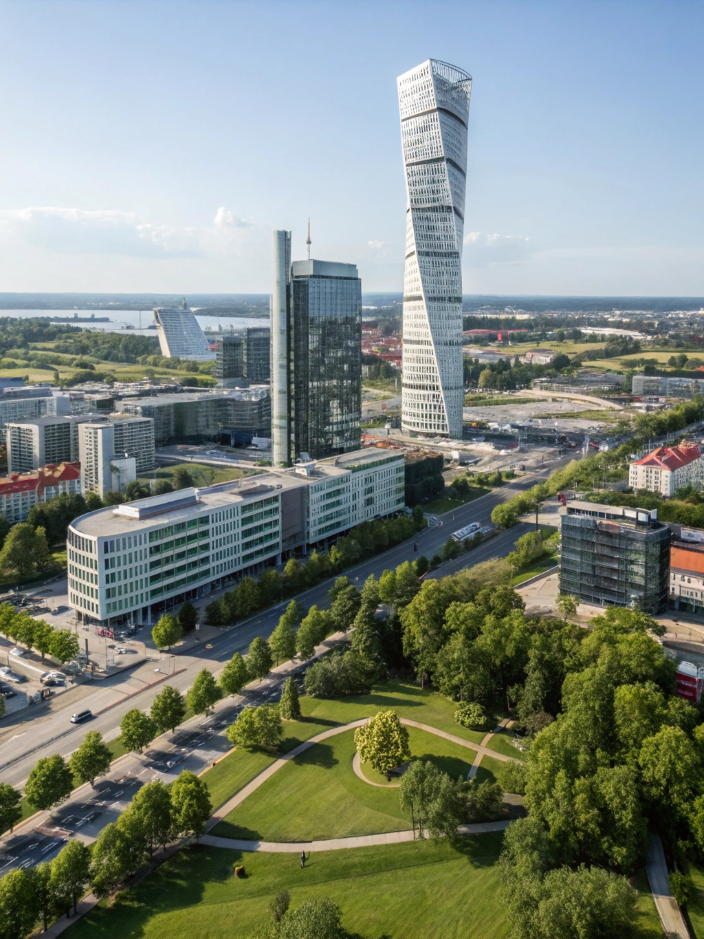 Sleek contemporary eco-architecture and sea promenades along Malmö's western harbor facing the Øresund