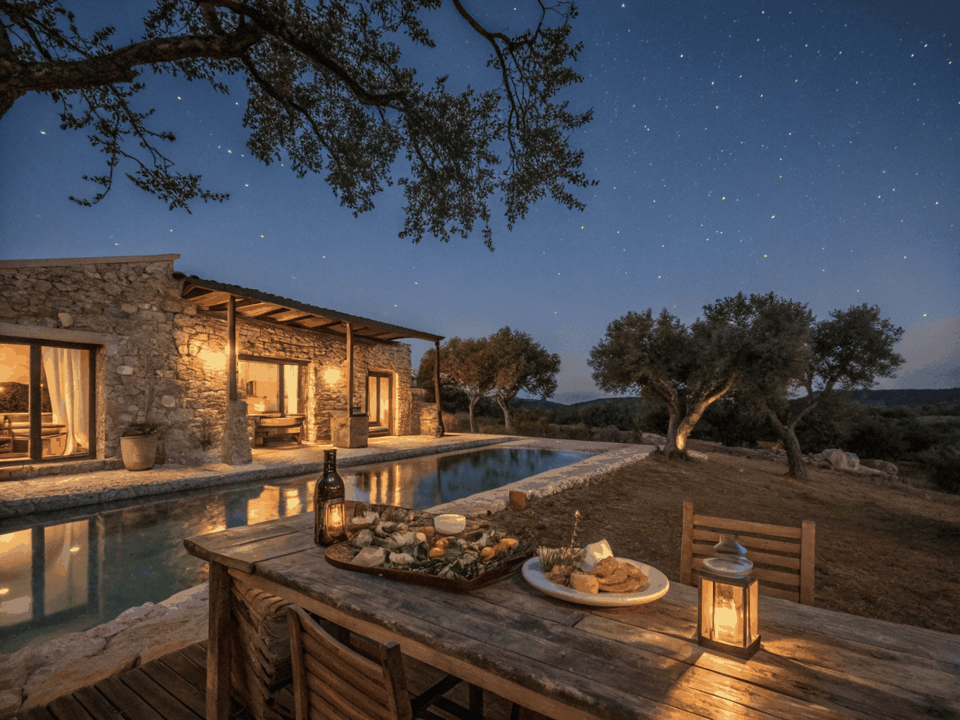 Whitewashed fortified village overlooking olive groves in Portugal