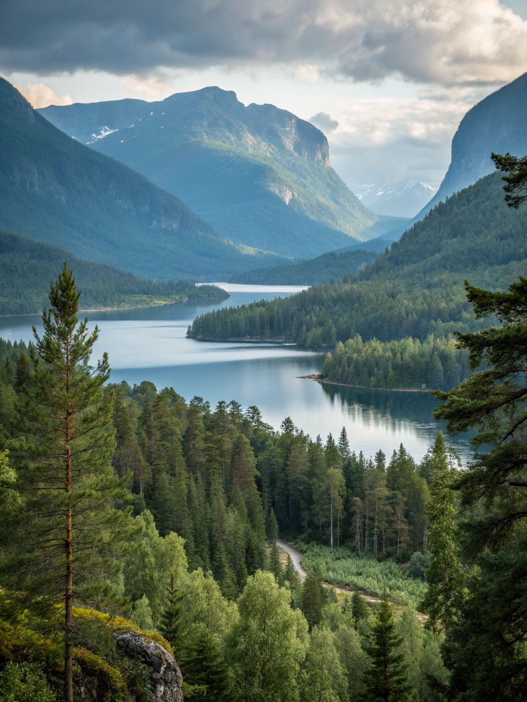 Expansive subarctic boreal forest and wild river valley in Swedish Lapland under crisp morning light