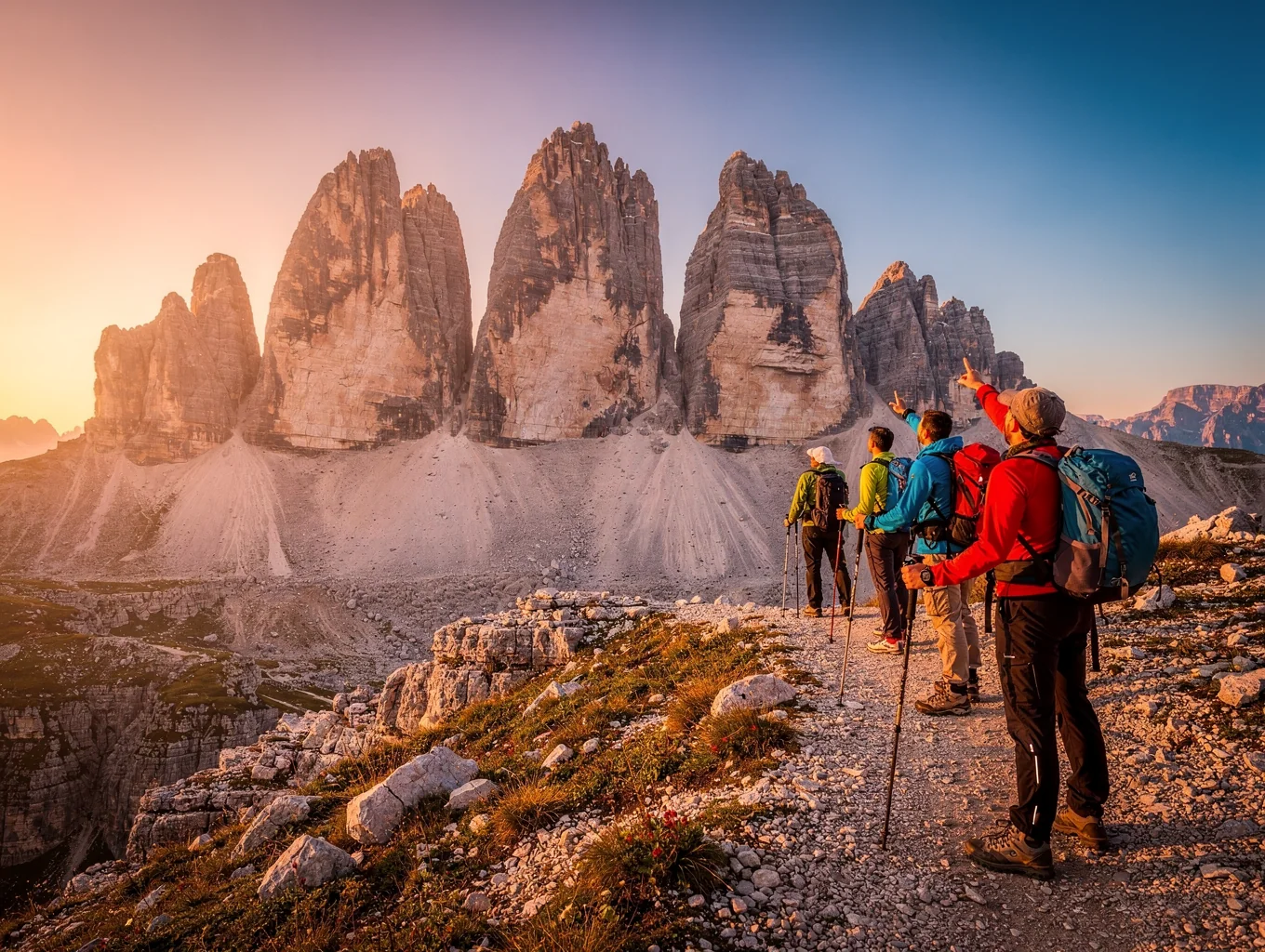 De tre monumentale kalksteinstoppene i Dolomittene under dramatiske fjellskyer