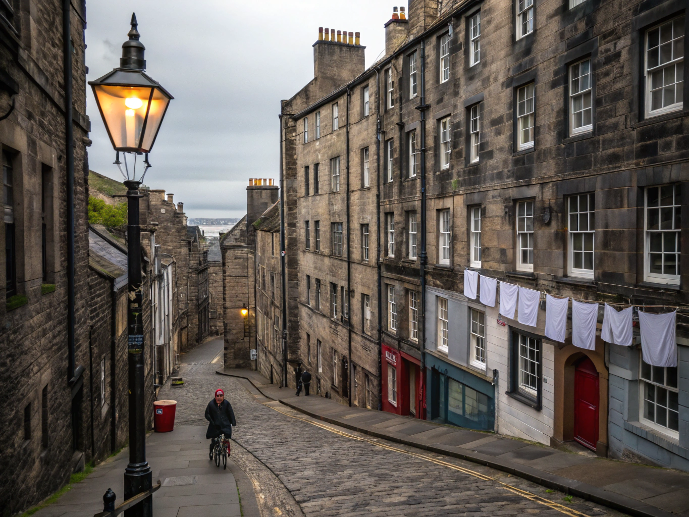 Historic stone tenements and Edinburgh Castle bathed in late afternoon sunlight