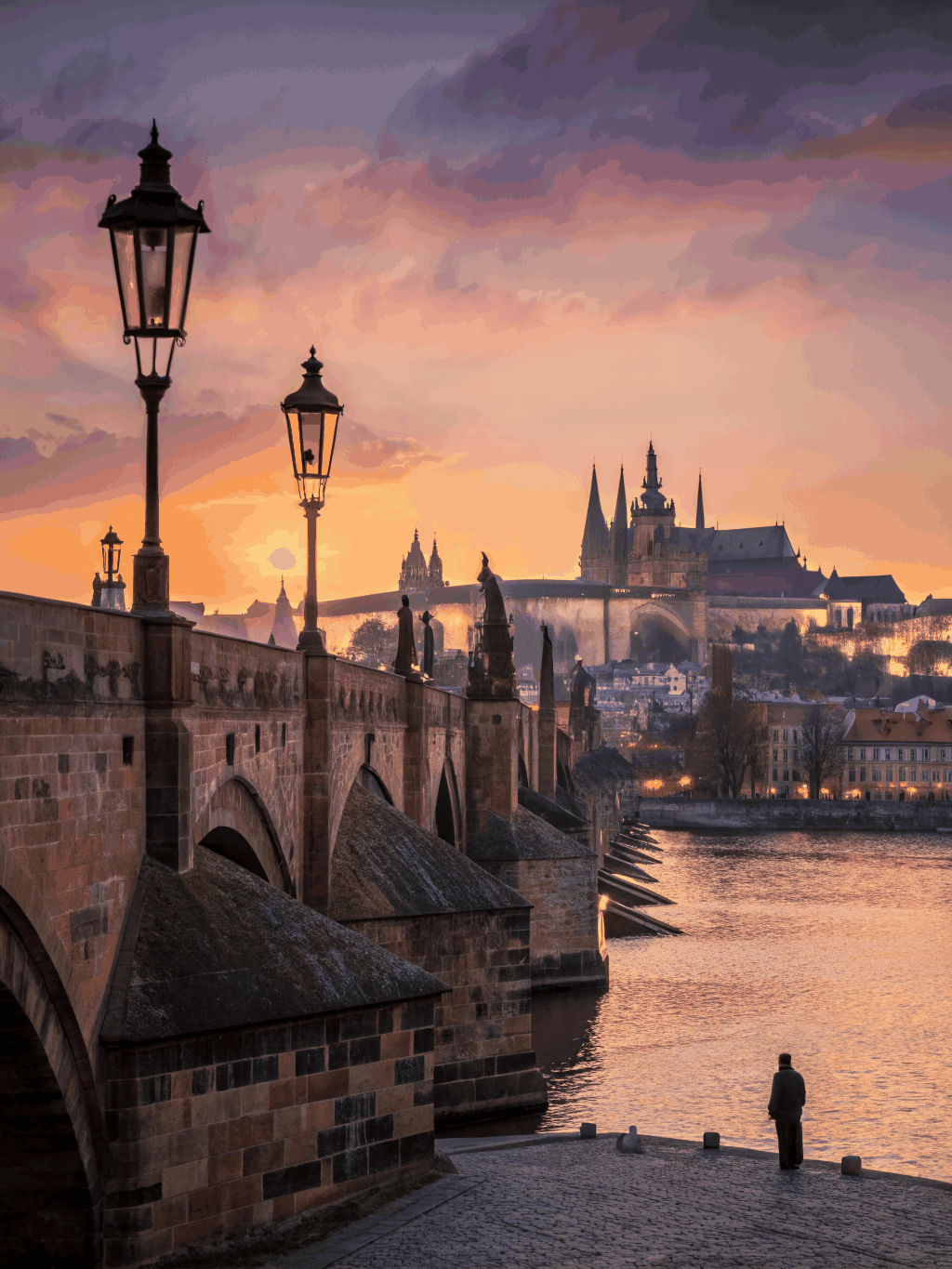 Charles Bridge spanning Vltava River Prague