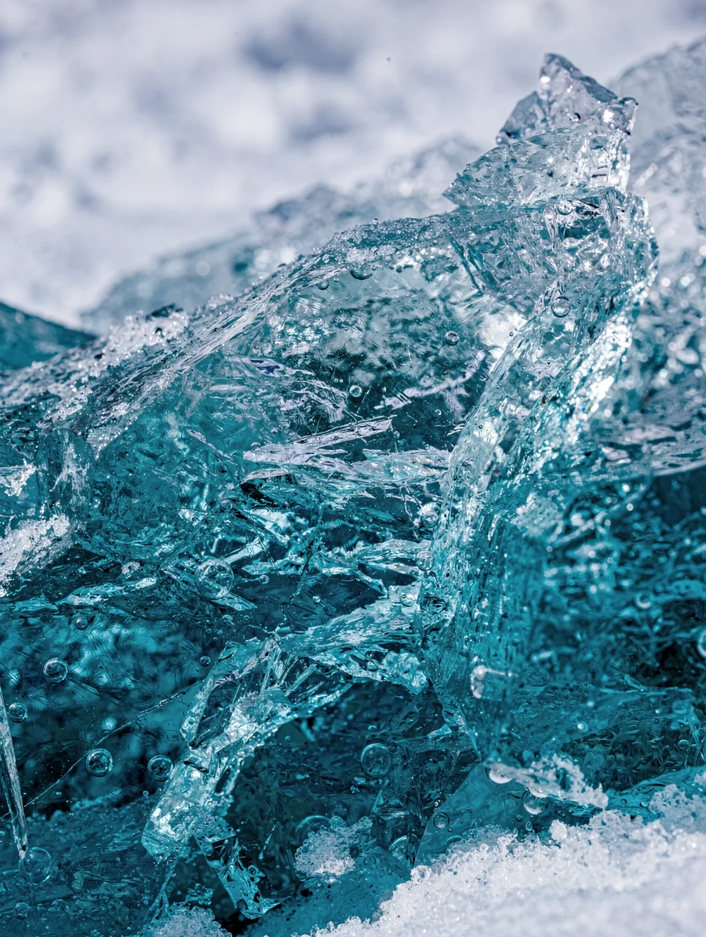 Deep blue glacial ice formations and meltwater streams high in Norway