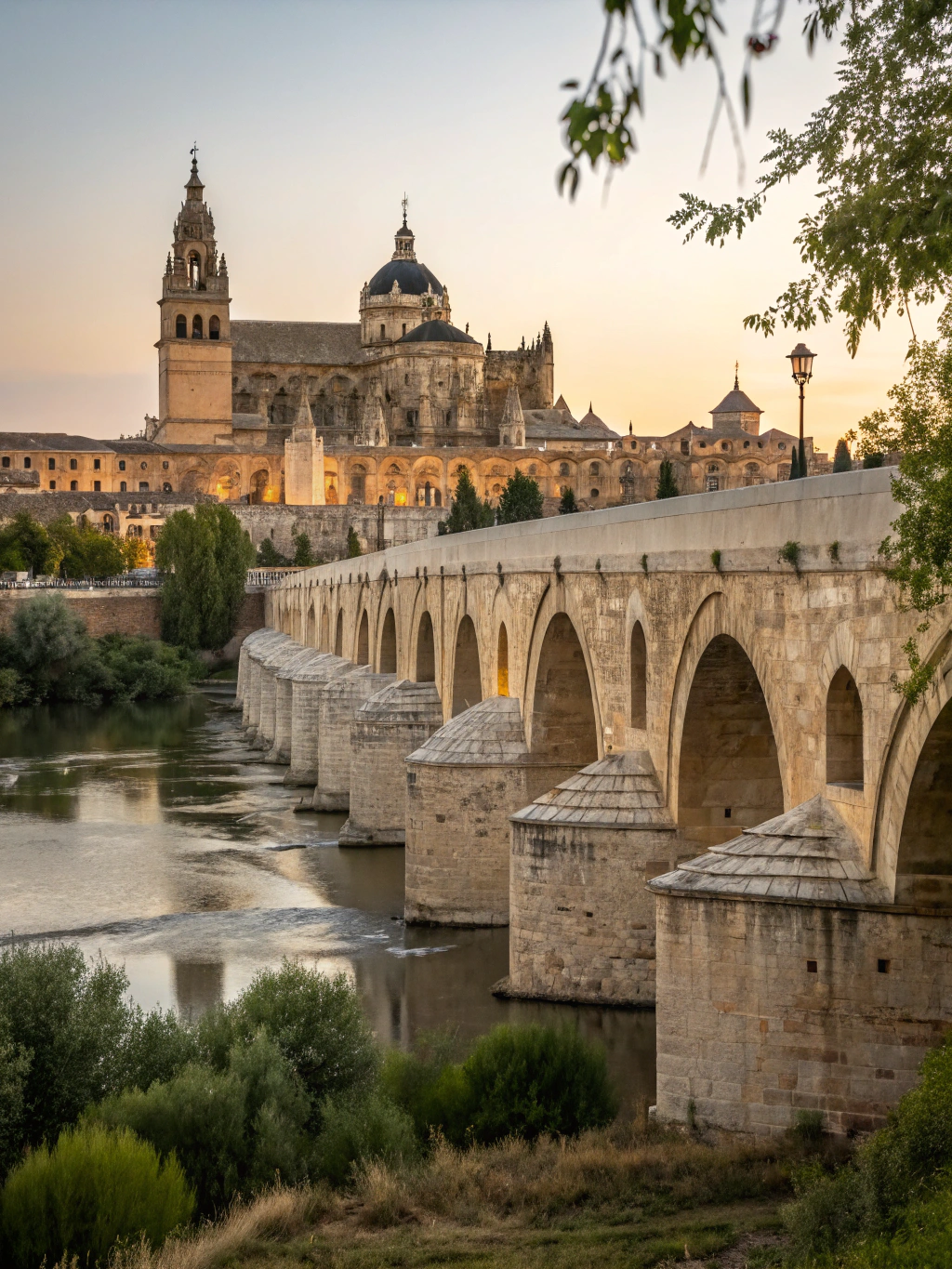 Massive stone bridge connecting two cliffside halves of the whitewashed Spanish city Ronda