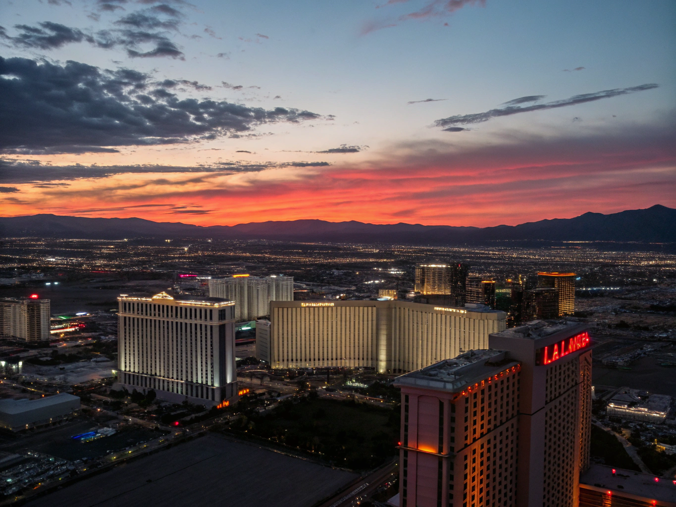 Night skyline and vibrant neon facades of Las Vegas