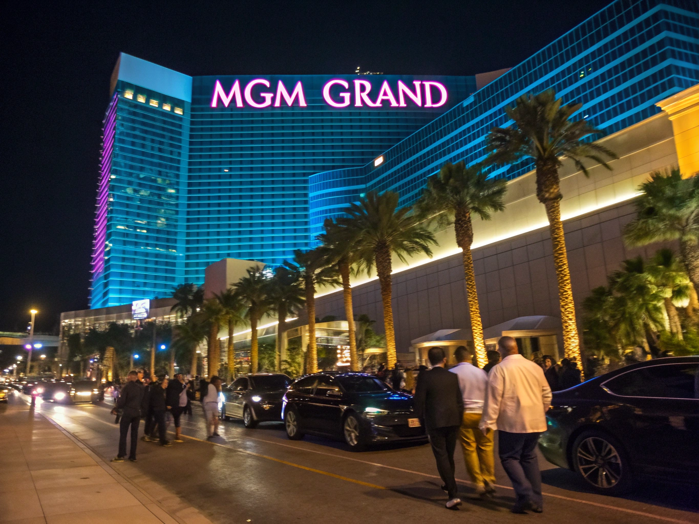 Vibrant illuminated skyline and neon lights along the Las Vegas Strip at night