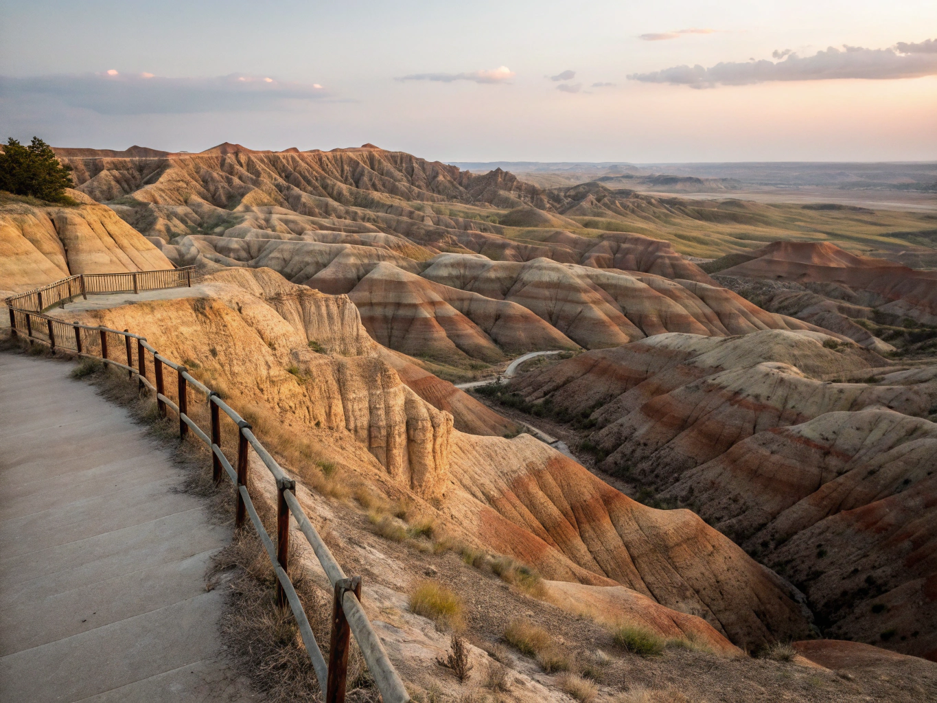 Eroded badlands of the Painted Desert showing lavender and terracotta strata