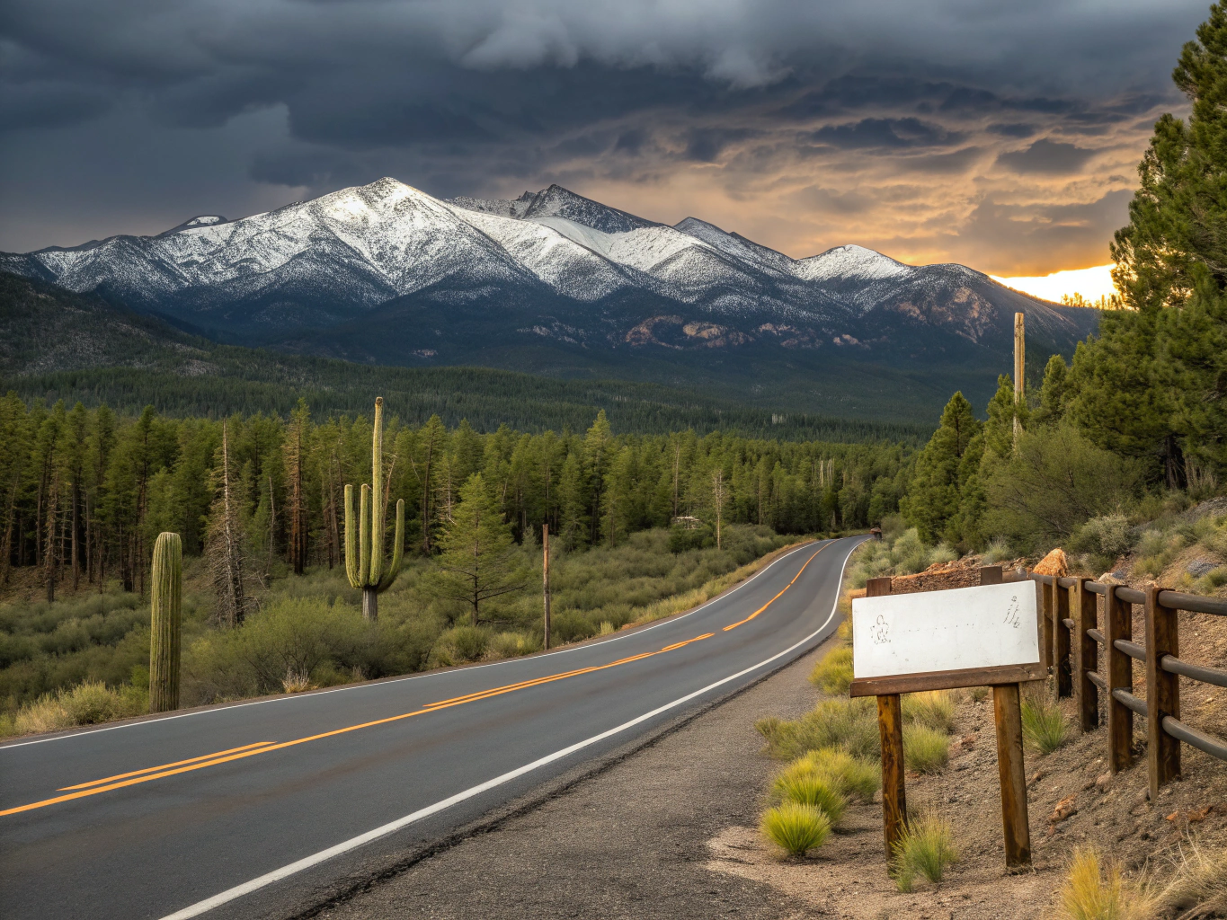 Historic Route 66 roadside signs and vintage cars under clear desert skies