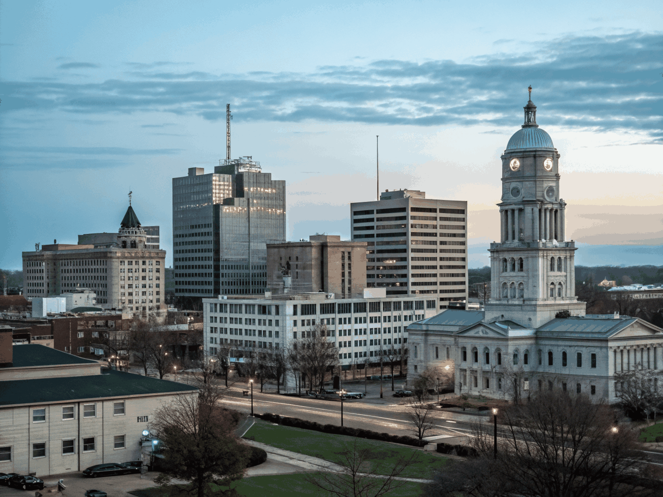 Historic downtown Springfield Missouri square honoring the birthplace of Route 66