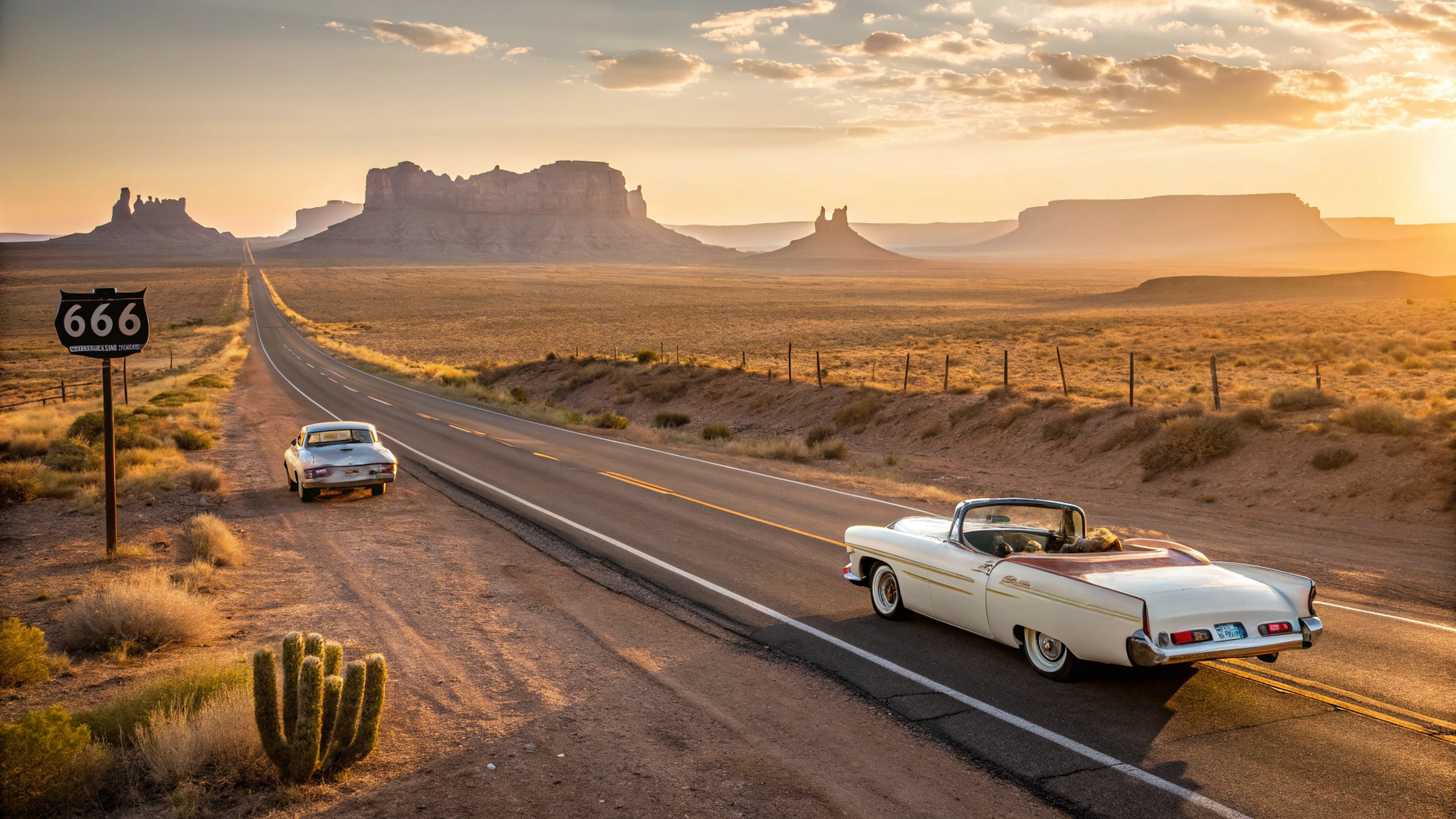 Scenic highway stretching into red rock canyon vistas along Route 66