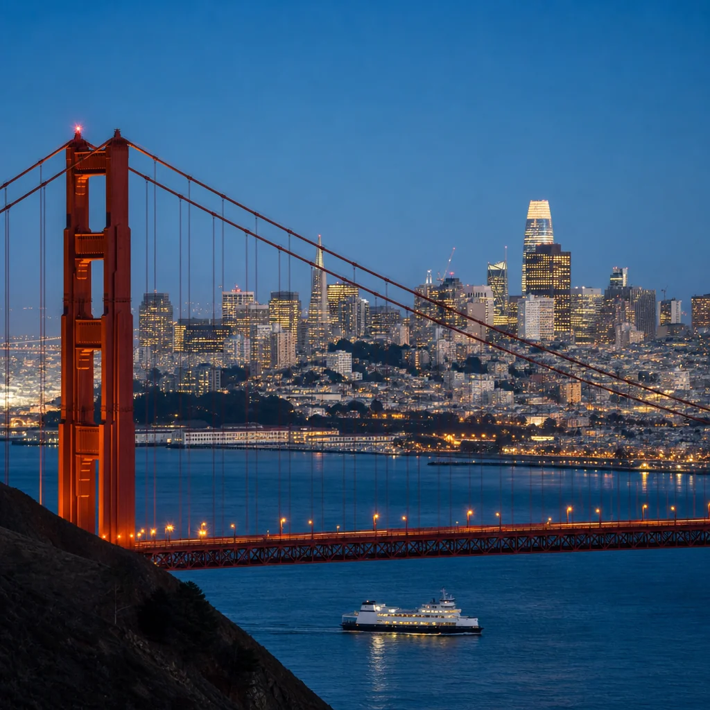 San Francisco Bay waterfront and coastal ferry lanes