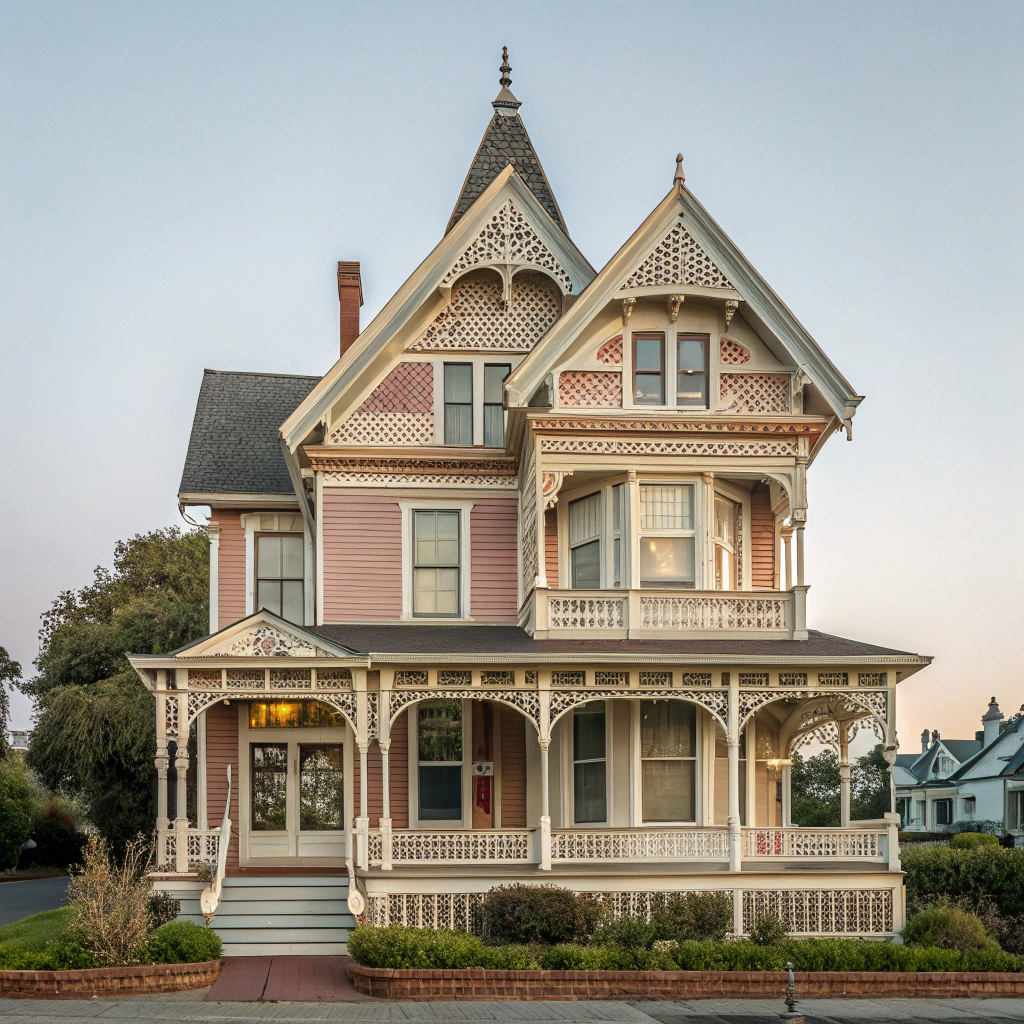 Pastel Painted Ladies Victorian homes fronting Alamo Square park