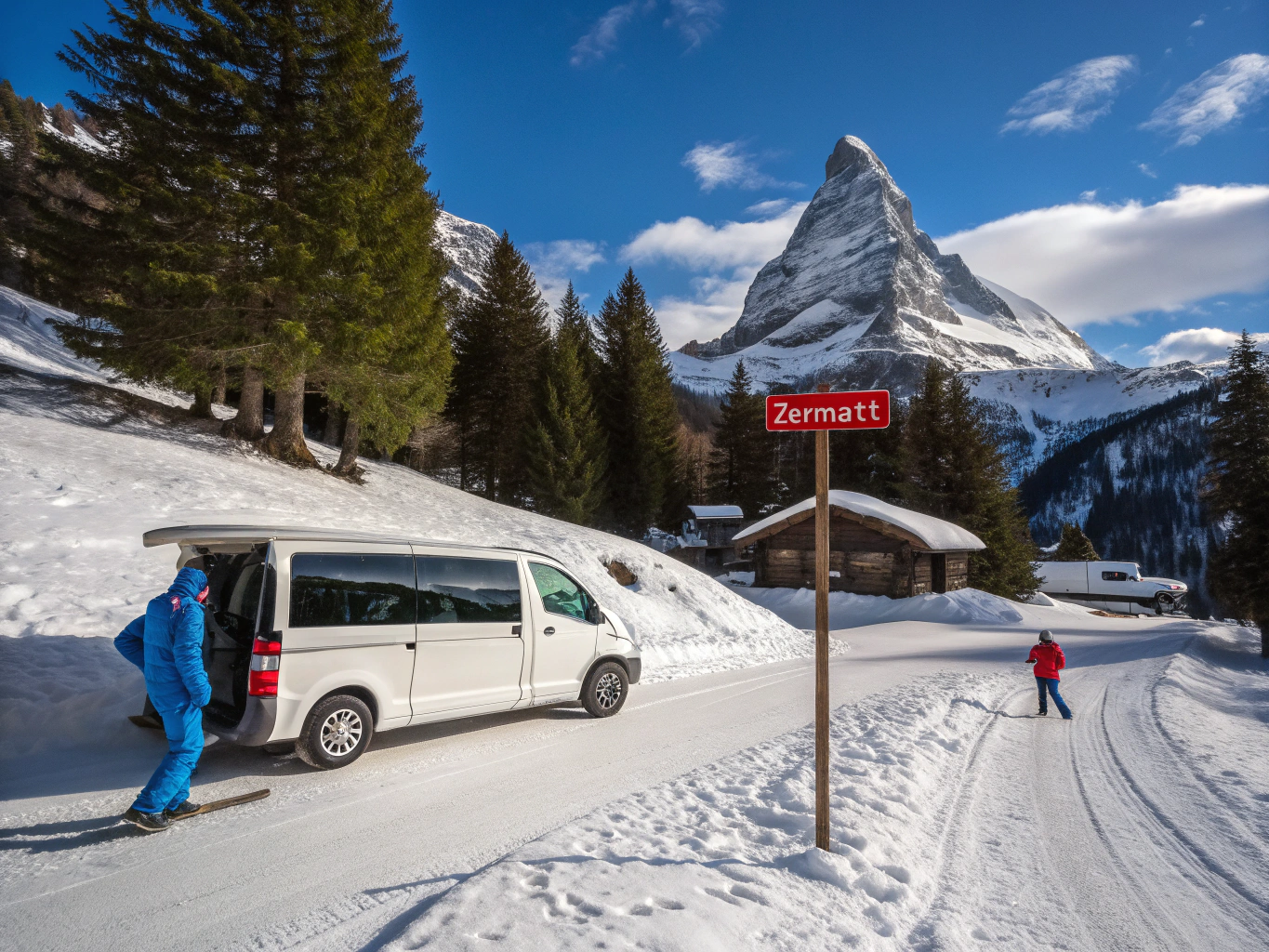 Snødekte Matterhorn sett over en uberørt fjelleng